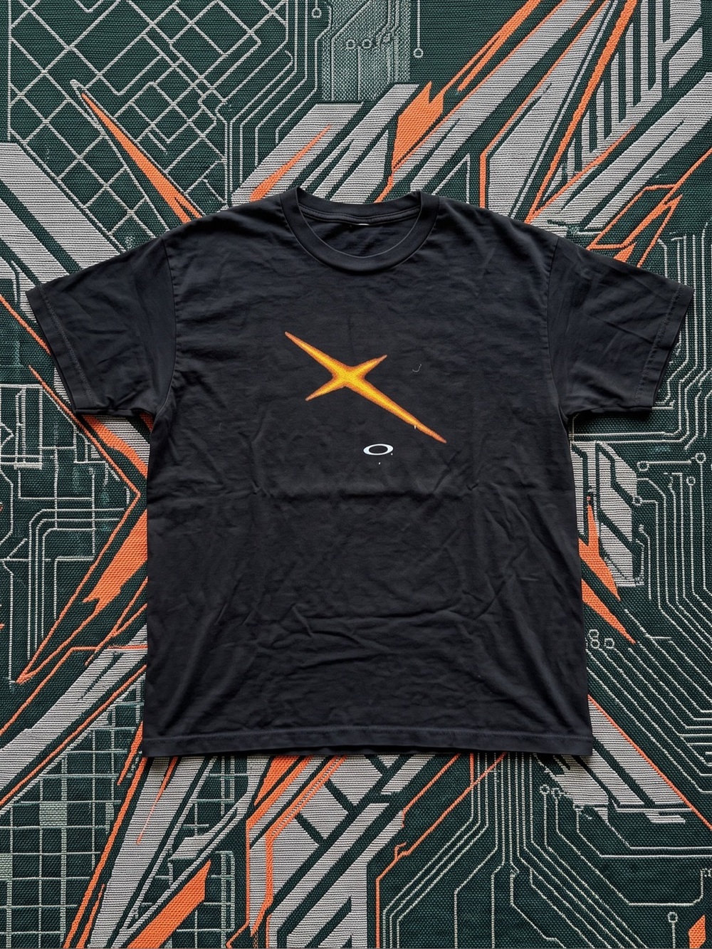 Vintage Style Graphic Tee - Oakley Inspired Cyber Y2K Heavyweight Black T-Shirt